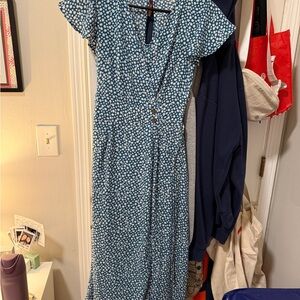 Sienna Sky Teal and White Midi Dress